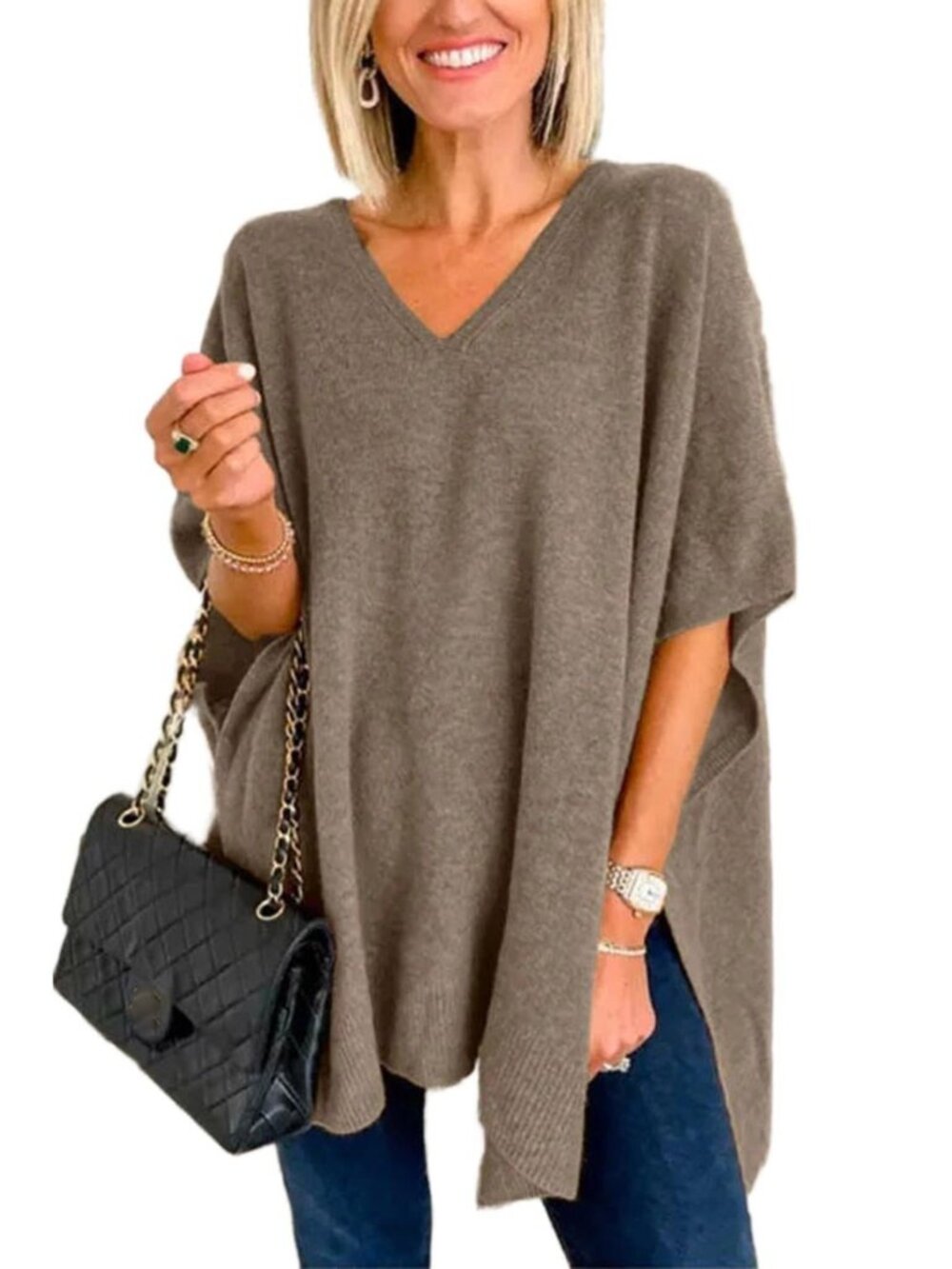 Womens Poncho Sweater Women V Neck Ponchos and Wraps Batwing Sleeveless Shawl